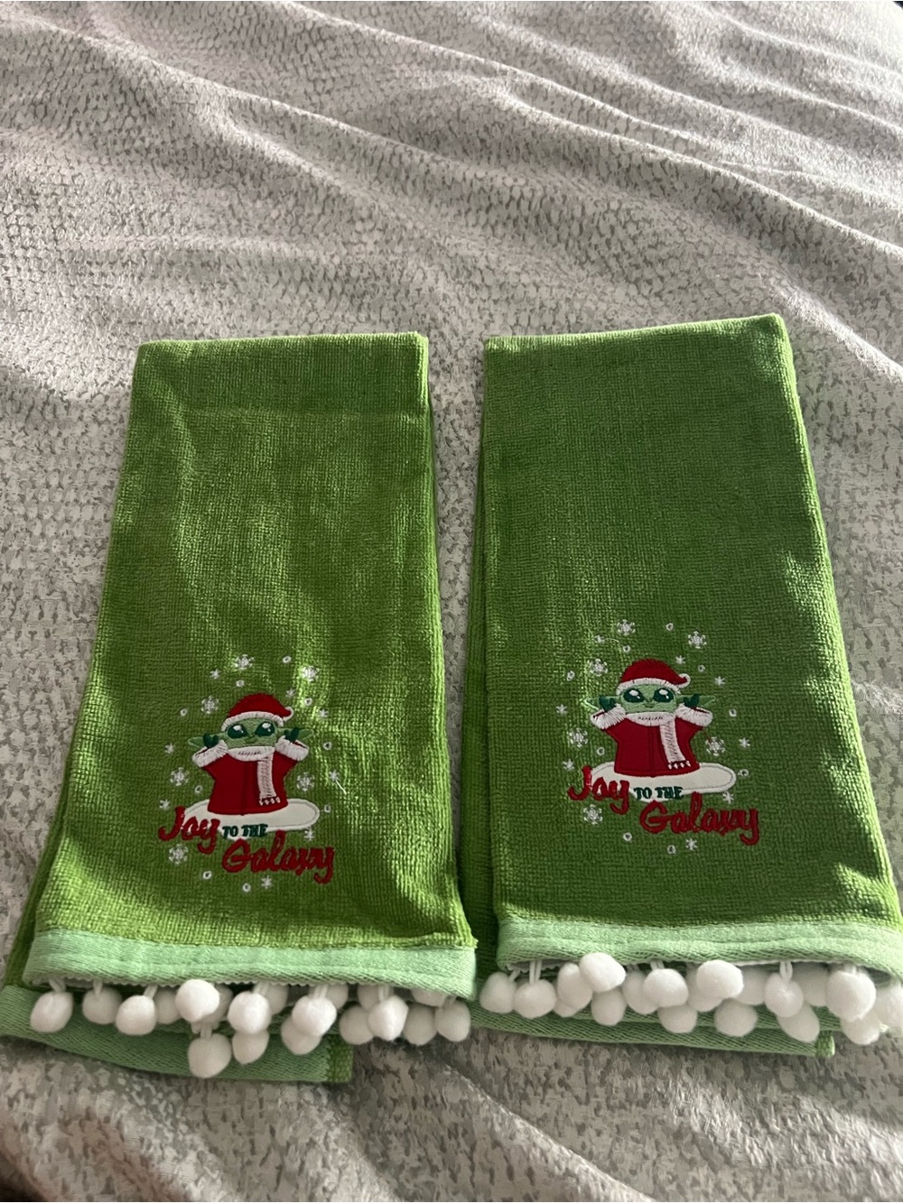 Star Wars  Holiday Baby Yoda Pom-Pom bathroom  Hand Towel - Joy to the Galaxy